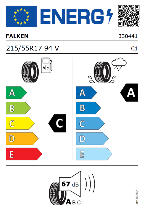 Tyre Label for Falken Ziex  ZE310 Ecorun 215/55R17 94V