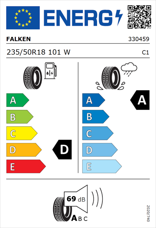 Tyre Label for Falken Ziex  ZE310 Ecorun 235/50R18 101W