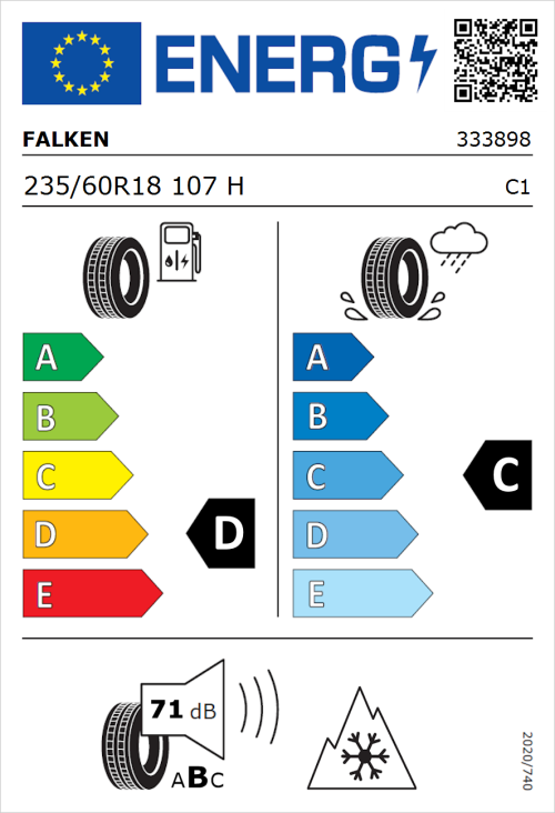 Tyre Label for Falken Wildpeak A/T AT3WA 235/60R18 107H