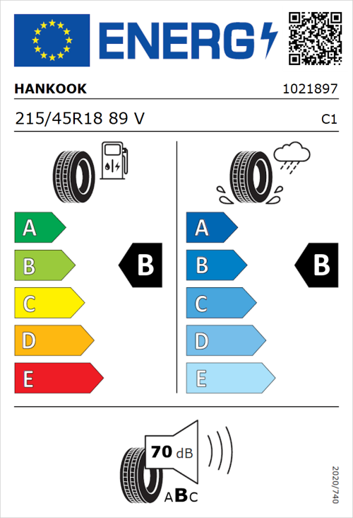 Tyre Label for Hankook Ventus Prime 3 K125 215/45R18 89V