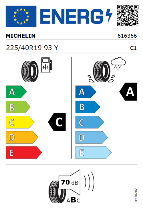 Tyre Label for Michelin Pilot Sport 4 (Zero Pressure) 225/40R19 93Y