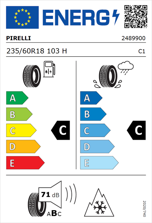 Tyre Label for Pirelli Scorpion Verde All Season 235/60R18 103H