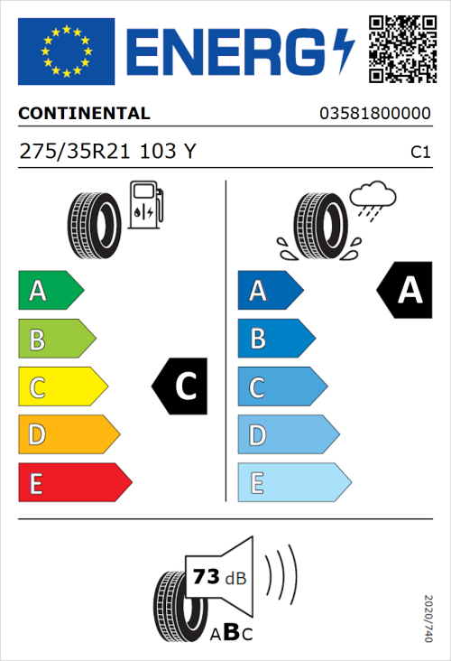 Tyre Label for Continental ContiSportContact 5 P 275/35R21 103Y