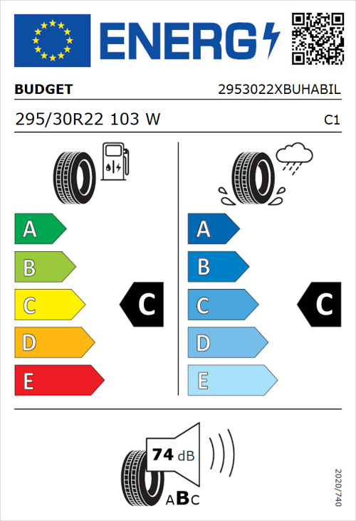 Tyre Label for Budget Budget 295/30R22 103W