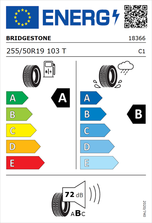 Tyre Label for Bridgestone Turanza Eco 255/50R19 103T