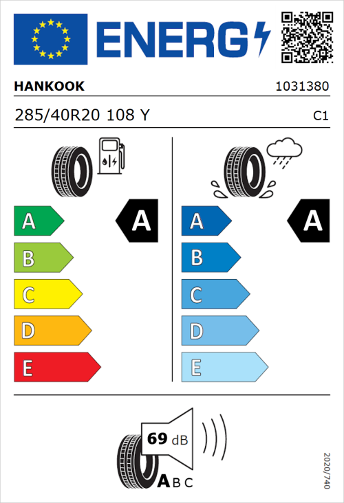 Tyre Label for Hankook iON evo IK01 285/40R20 108Y