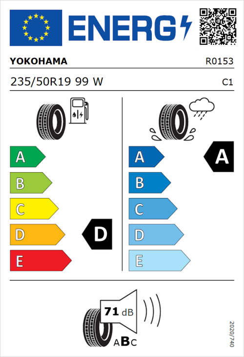 Tyre Label for Yokohama V105 235/50R19 99W