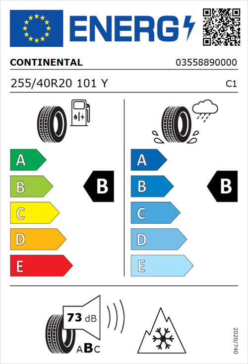 Tyre Label for Continental AllSeasonContact 255/40R20 101Y