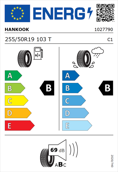 Tyre Label for Hankook Ventus S1 evo3 EV K127E 255/50R19 103T