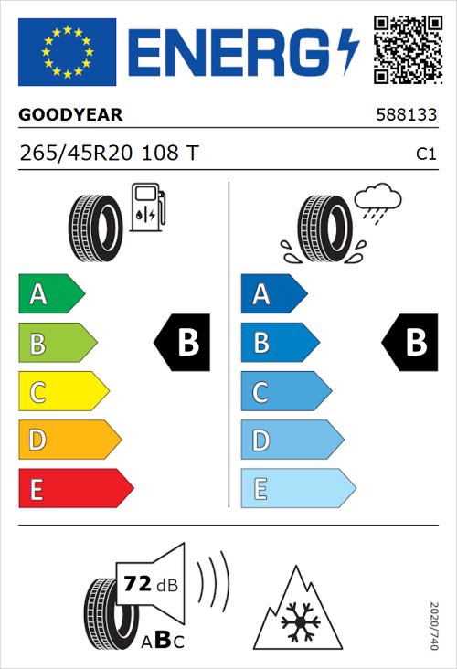 Tyre Label for Goodyear Ultragrip Performance+ 265/45R20 108T