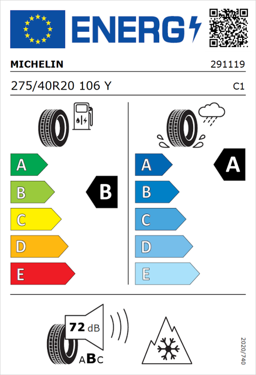 Tyre Label for Michelin CrossClimate 3 275/40R20 106Y