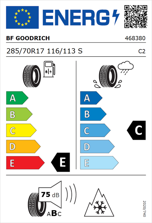 Tyre Label for BF Goodrich All-Terrain T/A KO3 285/70R17 116/113S